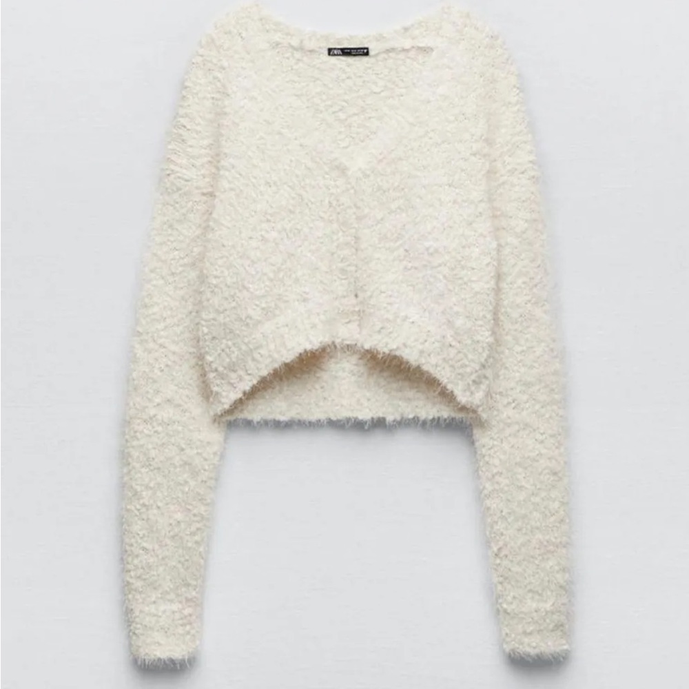 zara brand new cream boucle cardigan sweater